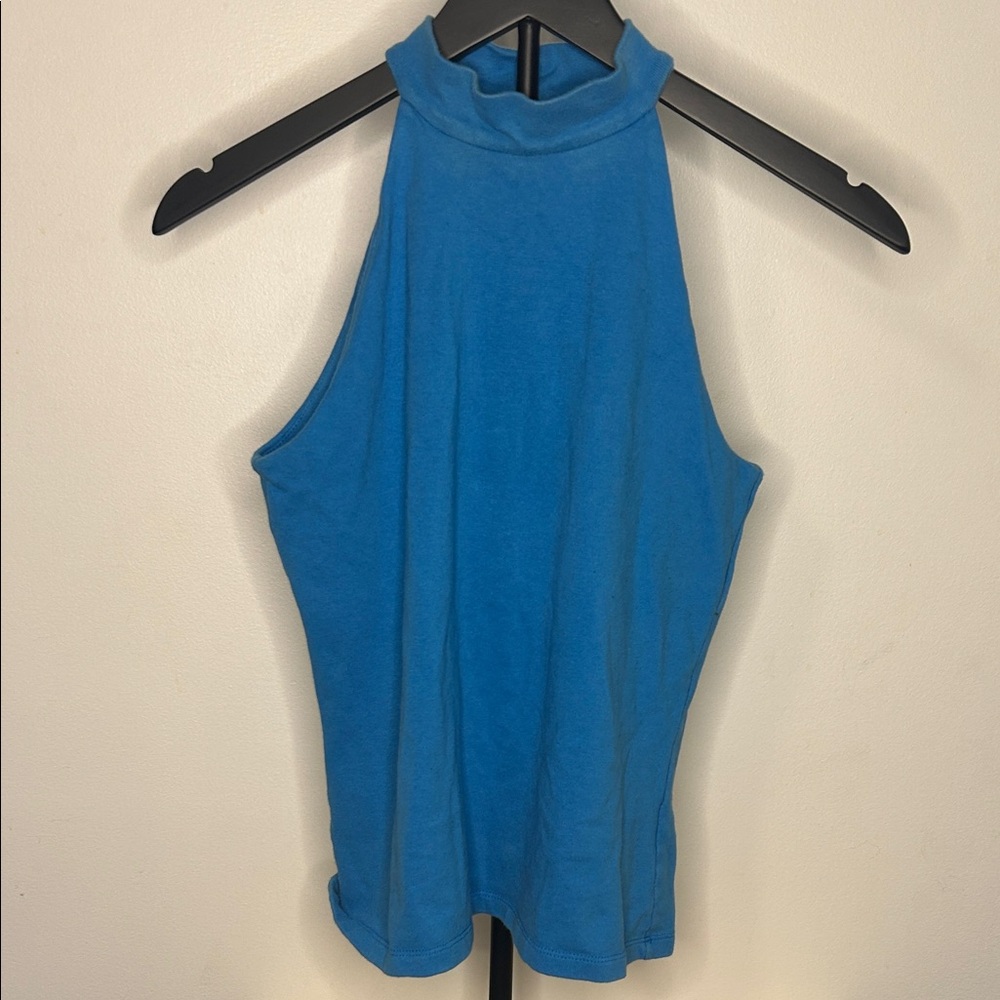 New York & Company Blue High-Neck Sleeveless Tank Top